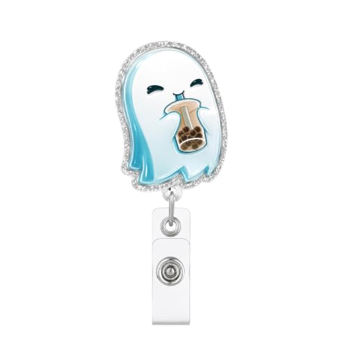 Ghost Boba Badge Reel Retractable, Cute Halloween ID Holder for Nurses