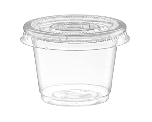 Image of ELEGANT DISPOSABLES (1 oz - 100 Sets Clear Diposable Plastic Portion Cups With Lids, Small Mini Containers For Portion Controll, Jello Shots, Meal Prep, Sauce Cups, Slime, Condiments, (Pack of 2)