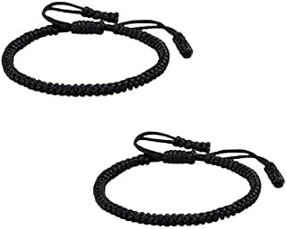 KOMUNJ Handmade Buddhist String Bracelets, Tibetan Adjustable Woven Rope Bracelet, Good Luck Handmade Adjustable Friendship Bracelets Set Gift, for Lover Women Men(Black)