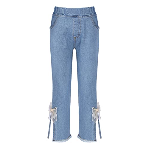 Toddler Little Girls Long Jeans Split Hem Lace Bowknot Decor Denim Pants Casual Bottoms3