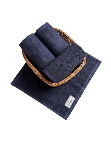 Image of DAMENSCH Unisex Premium Bamboo Blend, Ultra-Soft, Absorbent, Dual Waffle and Terry Texture Waffle Face Towel - Ocean Blue - Pack of 4