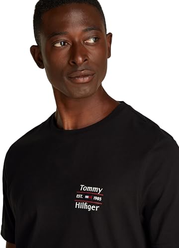 Tommy Hilfiger Herren T-Shirt Kurzarm Stack Tee mit Rundhalsausschnitt, Schwarz (Black), S – Ansicht 3