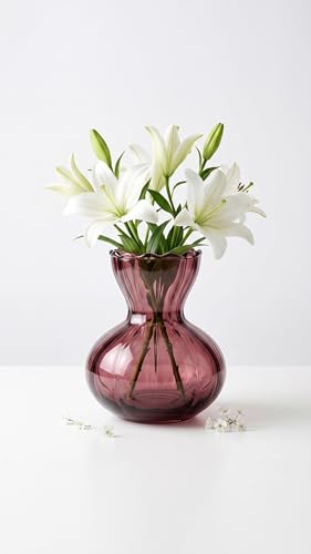 Hand Blown Ribbed Hourglass Shape Glass Flower Vase Handmade Deco...
