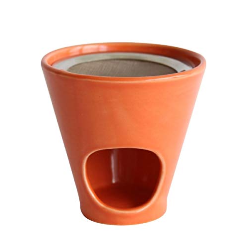 Bitto Brûle-encens Photophore Jule Orange 9,5 cm, Ø 10 cm - Fair Trade, en céramique avec Un Tamis en Acier INOX Ø 9 cm