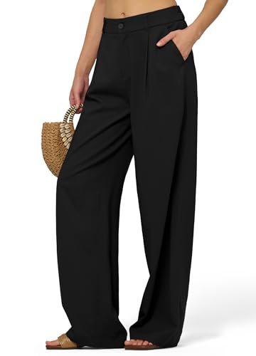 Women's Linen Pants Wide Leg Dressy Casual Beach Linen Pants Summer with Pockets 29" 31"2