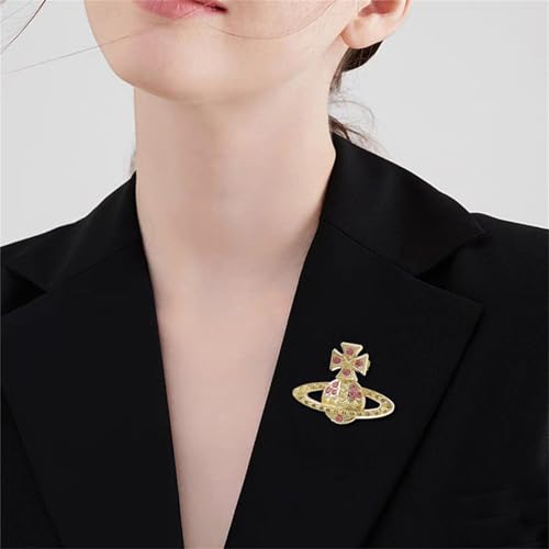 Image of Dreuyet Saturn Planet Brooch Pin for Women Ladies Dainty Rhinestone Star Lapel Pin Cubic Zirconia with Crystal Planet Brooch Fashion Dress Accessories Jewelry for Suit Clothing Jackets Badges