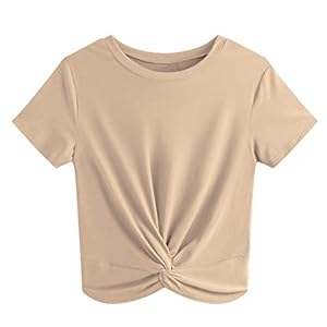 JINKESI Women’s Summer Causal Short Sleeve Blouse Round Neck Crop Tops Twist Front Tee T-Shirt
