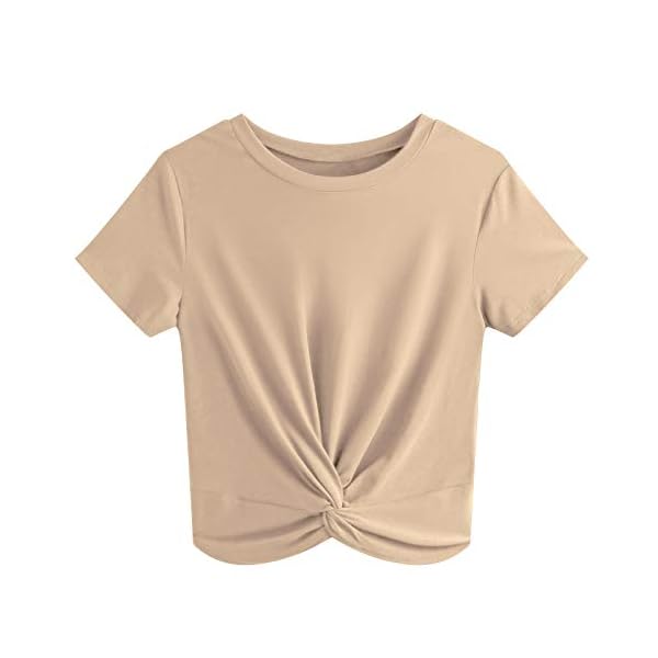 JINKESI Women’s Summer Causal Short Sleeve Blouse Round Neck Crop Tops Twist Front Tee T-Shirt