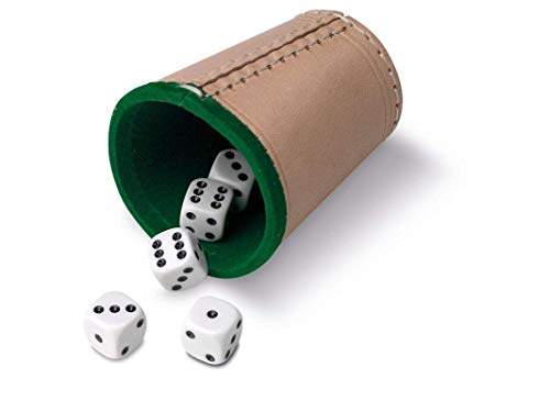 Cayro - Conjunto de dados - Cobilete e 5 dados de pontos de 16 mm - Copo de couro forrado em interior - Conjunto de mesa para adultos - Acessório de conjunto de mesa - Fácil de usar