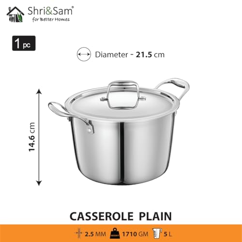 Image of Shri & Sam Stainless Steel Triply Bharat Casserole 5L