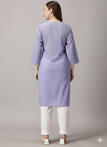 Image of FCH, Fashionable Chikan Handikraft Women's Cotton Lucknowi Chikankari Printed Straight Kurta for Regular Wear Girls Flared Kurta