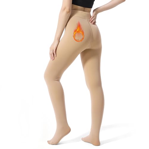 TURMIN Medias Termicas para Mujer de Invierno Leggings termicos con Forro Polar Mallas Termica Leotardos con Pelo Ropa para Nieva Fleece Tights for Women Thermal 230 Den Efecto Piel Carne Color