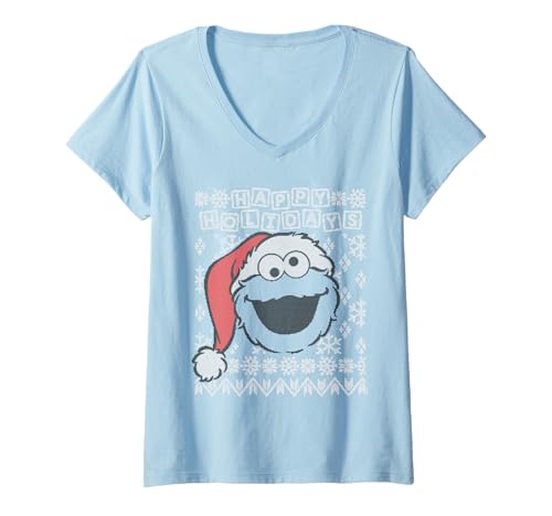 T-shirt Cookie Monster de Noël moche avec col V vêtement geek festif