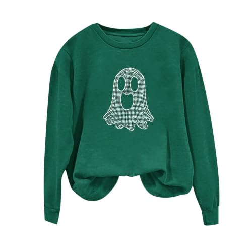 Womens Rhinestone Ghost Crewneck Sweatshirt Minimalist Spooky Halloween - image 5