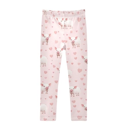 White Pigs Girls' Leggings Toddler Doodles Pink Hearts Kids Yoga Pants Dance Active Tights 4T