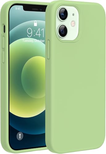 Image of VONZEE Microfiber Candy Case Compatible for iPhone 12 Mini 5.4 inch, Shockproof Slim Back Cover Liquid Silicone Case - Matcha Green