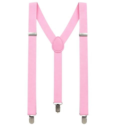 MDSTYLE Suspenders for Men Women Boys - Adjustable Y-Back with 3 Heavy Duty Clips for Wedding, Formal, Tuxedo, Jeans and Costume (Pink)