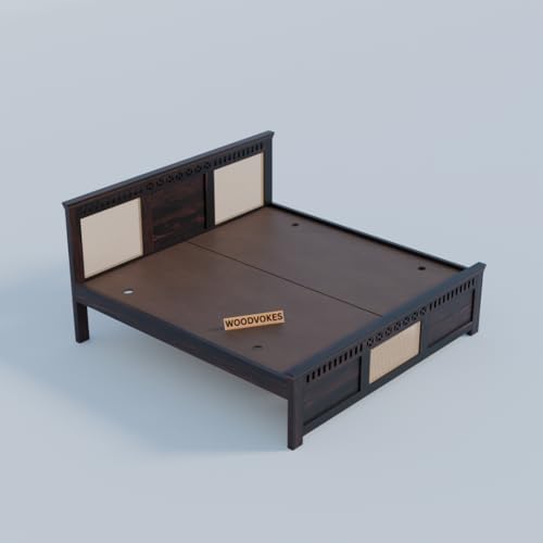 Image of Sheesham Wood 1 Bed Without Storage Solid Wooden Cot Bed Elegant and Functional Bedroom Living Room Home (Walnut Finish 3 Can, King)