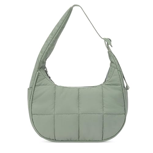 Image of Small Puffer Bag, Crescent Shoulder Bag for Women,Nylon Quilted Tote Handbags with Adjustable Strap (Green)