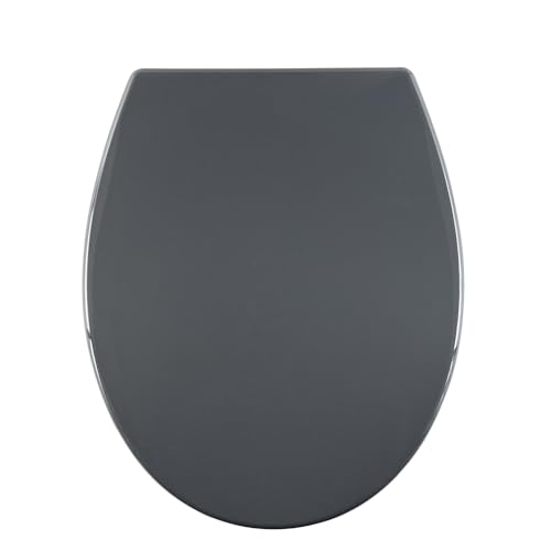 AQUALONA Premium Thermoplastic Toilet Seat Soft Close Hardwearing Seat with One Button Hinge Release Oval Shaped Easy to Clean Simple Installation Top and Bottom Fittings (Grey - Oval Shaped)