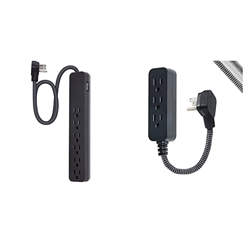 GE UltraPro Protector contra Sobretensiones con 6 Tomas, Cable de Extensión Trenzado de 2 pies, Negro miniatura 1