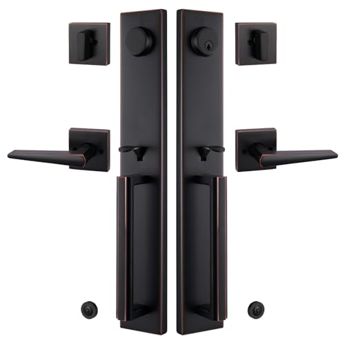 TMC Double Door Handlset for Front Entry Door in Aged Bronze (Keyed Entry Handle and Dummy Hanlset Set),MDHST201610B-DOUBLE