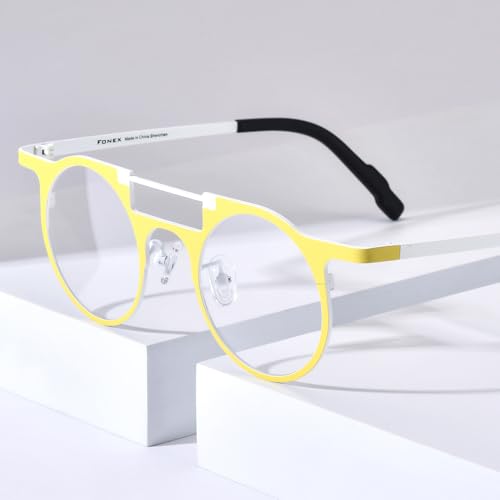 Image of FONEX Colorful Pure Titanium Glasses Frame Women Retro Round Eyeglasses F85782