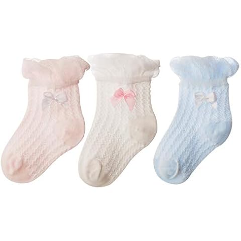 DEBAIJIA 3 Paar Baby Atmungsaktive Mesh-Socken Kurze Rüschensocken Stretch Spitze Weich Süß Bequem Cover