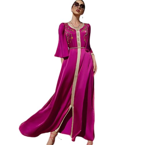 IDOPIP Embroidery Abayas for Women Muslim Moroccan Floral Maxi Kaftan Dress Arabic Islamic Dubai Robe Ramadan Prayer Clothes