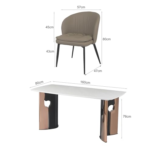 Image of The Attic Regal Wave 6 Seater Dining Set,Khakhi,Black, Rose Gold & Cream,160Cms