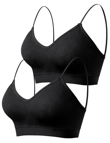 Image of ZENUTA 2PCS Women's V-Neck Padded Seamless Straps Bralette, Everyday Basic Sleeping Bra, Sports Bras for Women