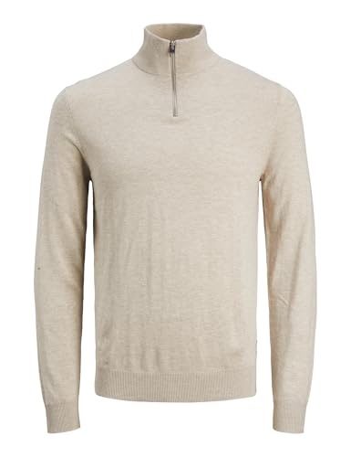 JACK & JONES Jjeemil Knit Half Zip Noos Homme Sweater, Beige, M JACK & JONES Jjeemil Knit Half Zip Noos Homme Sweater, Beige, M