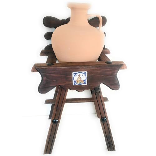 Cantadera de madera rústica con un cántaro de un asa de barro NATURAL