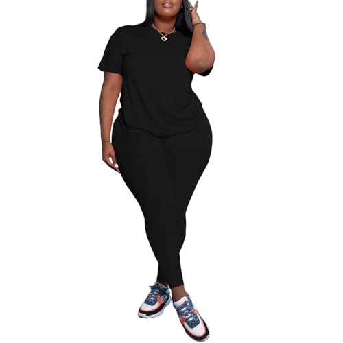 PINSV Women's Plus Size 2 Piece Outfits Tracksuits Short Sleeve Top Pants Sets Sweatsuits3