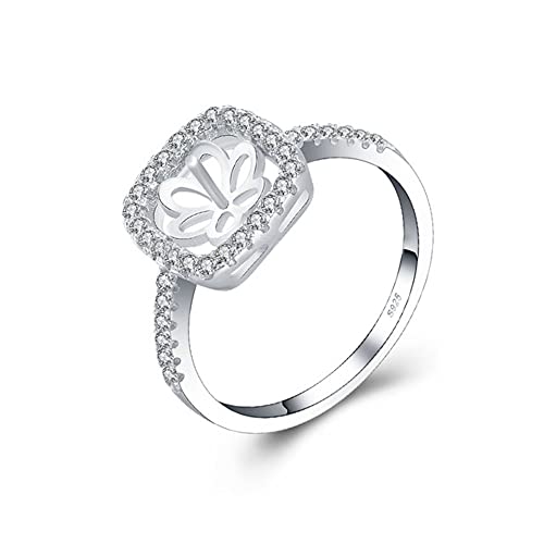 LGSY Sterling Silver CZ Square Rings Mounting for Women, Design Ring Fitting Accessory for DIY Pearl Jewelry Making