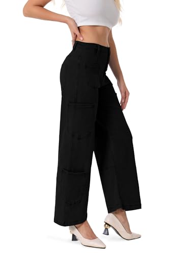 ONESO Wide Leg Jeans for Women Trendy Mid Waisted Baggy Flare Jeans Stretchy Boyfriend Denim Pants with Patch Pockets2
