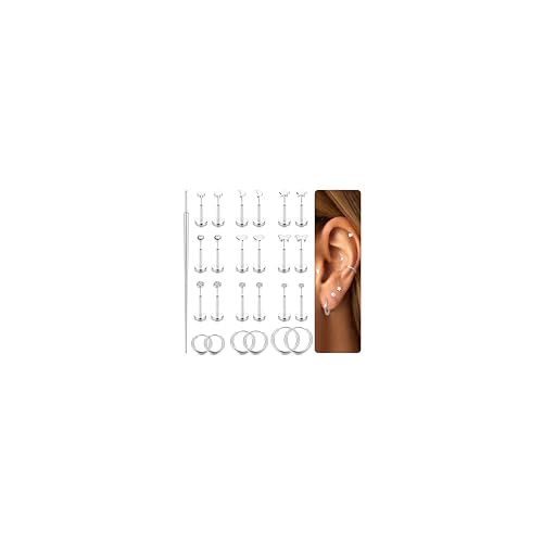 LOYALLOOK Threadless Flat Back Earrings 316L Surgical Steel Gold Cartilage Earrings for Women Men Hypoallergenic Small Hoop CZ Push in Flatback Stud Earrings 20G 18G Flat Back Nose Stud Tragus Helix Conch Piercing Jewelry