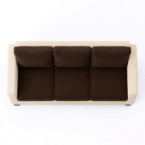 Image of FURNY Haster 3 Seater Fabric Sofa Set (Cream-Dark Brown) with Velvet Finish | Durable Comfort | Ideal for Living Room