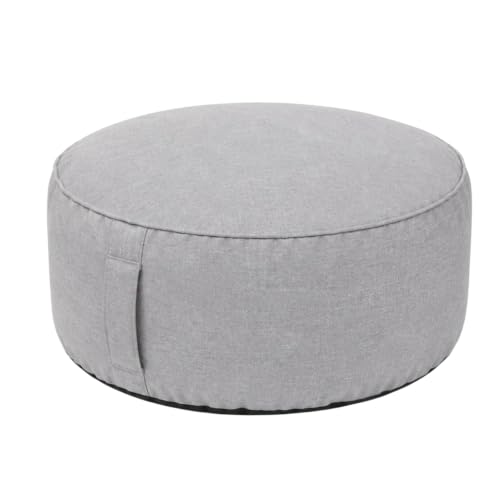 Image of Laam linen Outdoor Inflatable Pouf Ottoman 55 x 25 cm | Round Footstool with Removable Polyester Cover | Portable Air Filled Cushion for Indoor & Outdoor Use, Grey
