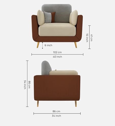 Image of Modern & Luxury Cushioned Couch Relax sectional Sofa in Fabric & Velvet and Heavy Duty Sofa Ideal for bedrooms, Living Rooms, Guest Rooms and Office-(One Seater Brown & Beige).