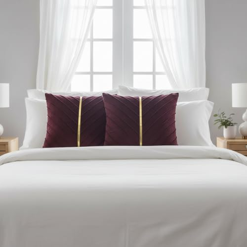 Image of Velvet Throw Pillow Covers 22x22 inch Pack of 2 Gold Decor Burgundy