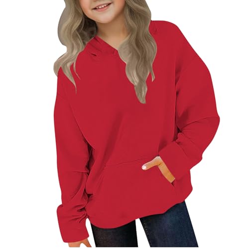 Girls Crewneck Sweatshirt Teen Girls Hooded Long Sleeve Hoodies Pullover with Pocket Fall Sports Hoodie Solid Casual2