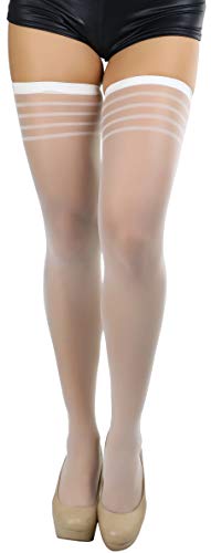 Image of ToBeInStyle Women's Pack of 6 Top Stripe Band Sheer Thigh High Stockings