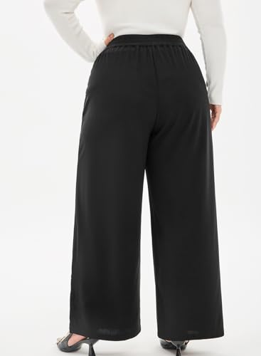 Eytino Womens Plus Size Dress Pants Casual High Waist Wide Leg Side Slit Work Pants Trouser with Pockets(1X-5X)2