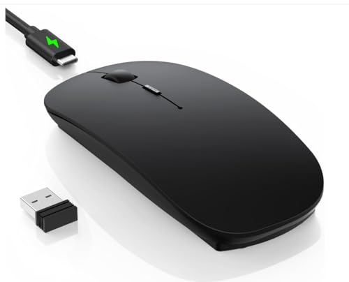 TECKNET Bluetooth Mouse Slim Rechargeable Wireless Mouse with 4800/3200/2400/1600/1200/800 DPI USB-C 2.4G Receiver Quiet Portable Mini Mouse for MacBook Air/Pro iMac Surface Pro PC