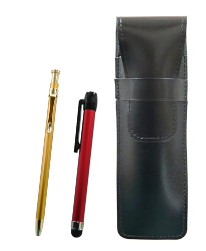 スリム牛革ペンケース黒 メタルタッチ棒赤とスリム60ボールペンゴールドセット ASB-ALR-SV60KBP
