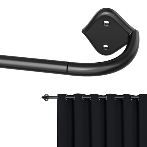 Image of Curtain Rod Wrap Around Adjustable Room Darkening Blackout Curtain Rod 28-72 inch Easy Install Black Curtain Rods for Windows Bedroom Outdoor