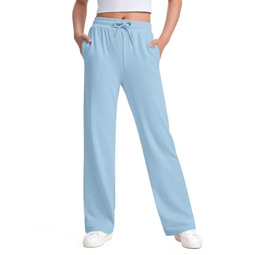 MEIHAOYIT Jogginghose Mädchen Baggy Hose Bequeme Trainingshosen Atmungsaktiv Outdoorhose Elastischem Bund Sweatpants Vintage Sweathose Einfarbig Schlaghose mit Kordelzug und Tasche Blau 140
