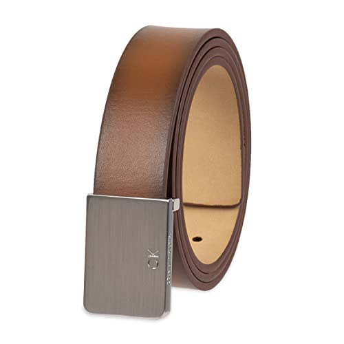 Calvin Klein Men's Casual Statement Plaque Buckle Belt with Logo Treatment