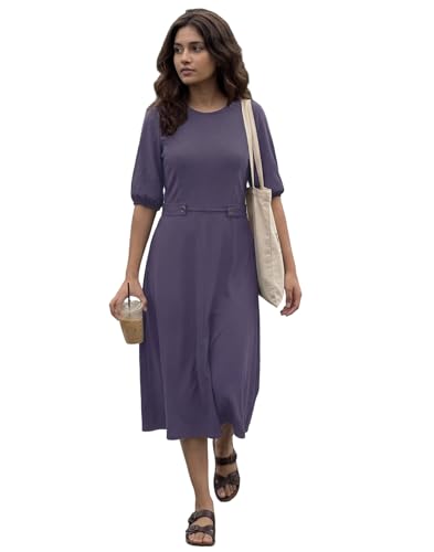 Image of Selvia Women's Lycra Half Sleeve Round Neck A-line Western Dress
